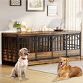 COZPAW 86 Inch Double Dog Crate Furniture for 2 Large Dogs, Decorative Dog Kennel Indoor TV Stand, Heavy Duty Wooden Dog Cage for Large Medium Dogs Sized Dog Pet House with Divider (Brown)