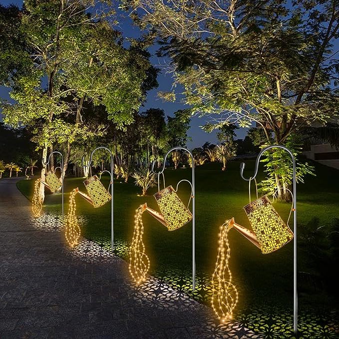 Forlivese 2PCS Solar Watering Can with Lights, Solar Lights Outdoor Decorations with Hanging Solar Garden Lights with Bracket Waterproof Watering Can Landscape Light for Patio Gardening Pathway 36LED