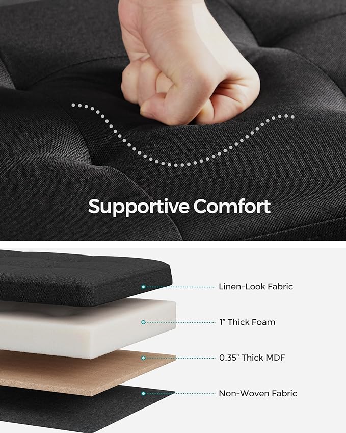 SONGMICS Mazie Collection - 30 Inches Folding Storage Ottoman Bench, Ottoman Foot Rest, End of Bed Bench, Storage Chest, Load 660 lb, for Living Room, Bedroom, Entryway, Ink Black ULSF047B01