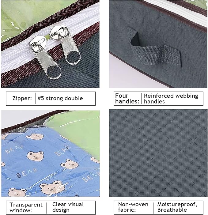 90L Under Bed Storage Containers, 6 Pack Underbed Closet Storage Organizer System, Moving Bags with Clear Window and Reinforced Handles for Bedding Pillows Blanket Clothes Wardrobe Bedroom