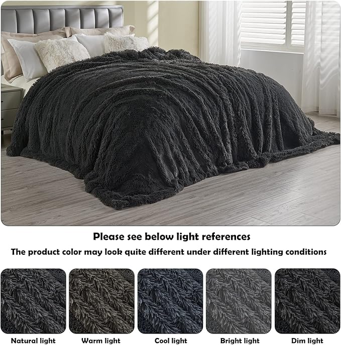 GONAAP Fuzzy Faux Fur Throw Blanket Queen Size Dark Grey Super Soft Cozy Plush Fuzzy Shaggy Blanket for Couch Sofa Bed (Dark Grey, Queen(90"x90"))