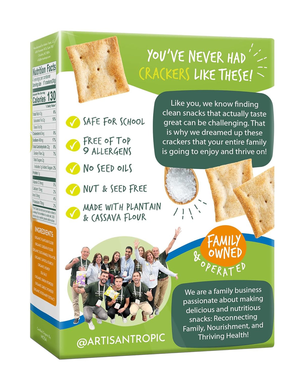 Artisan Tropic Organic Grain Free Sea Salt Crackers, 4.25 oz (Pack of 6) - Gluten Free Snacks