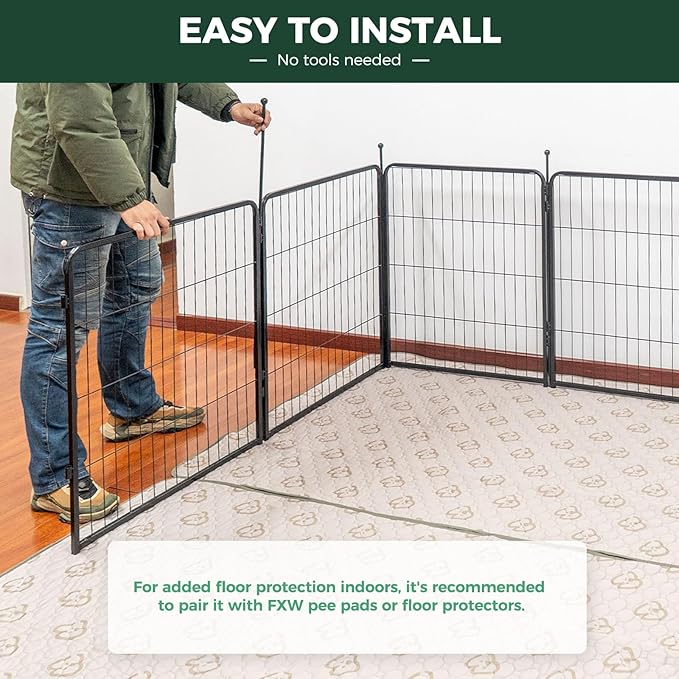 FXW Rollick Unleashed Dog Playpen for Indoor, Yard, RV Camping, 45 inch 48 Panels for Large Dogs, Black│Patented