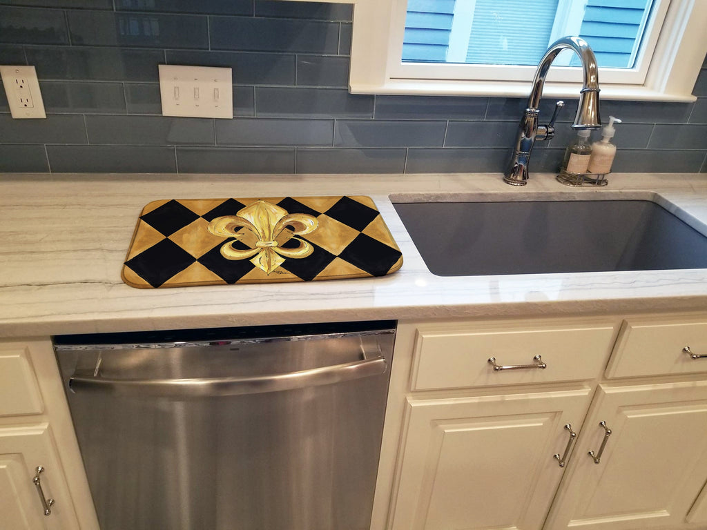 Black and Gold Fleur de lis New Orleans Dish Drying Mat Absorbent Dish Drying Mat Pad for Kitchen Counter Dish Drainer Mat for Countertop, 14 x 21", Multicolor