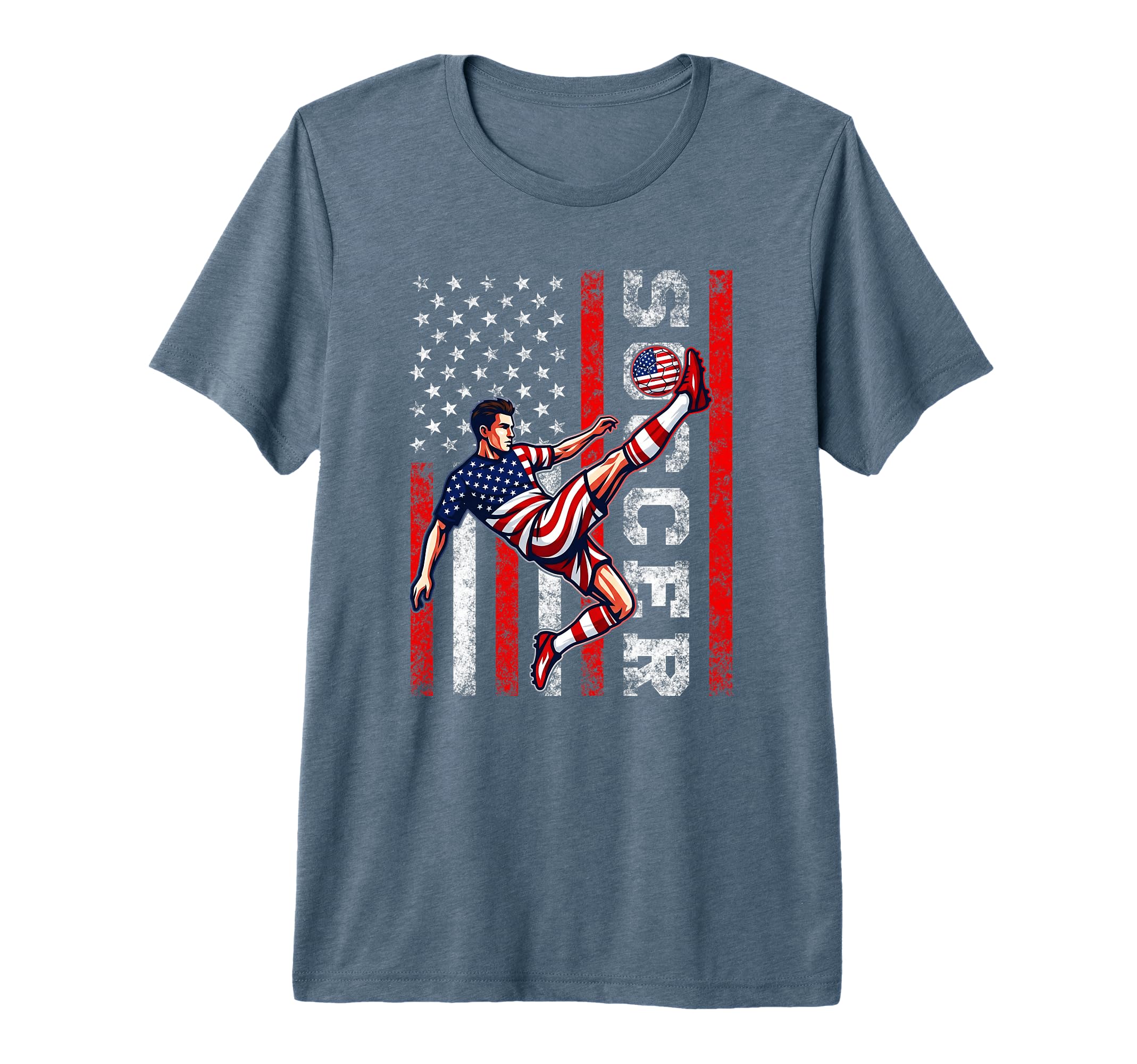 Patriotic Soccer Player American Flag T-Shirt - Trendy Graphic Unisex