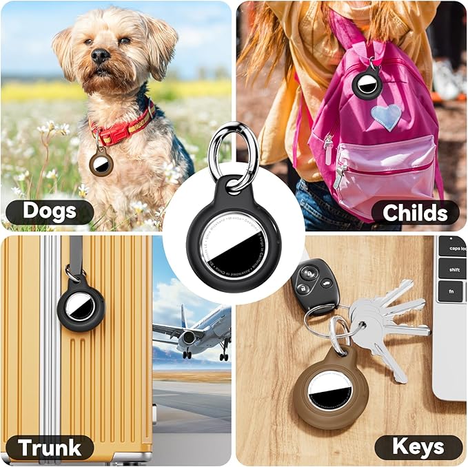 Upgrade Waterproof 4 Pack Airtags Holder with Apple Airtags Keychain, Hard PC Air Tag Case, Anti-Scratch & Shock Air tag Holder, Men's Women's Keyrings & Keychains -Black+Light Brown+Brown+Army Green
