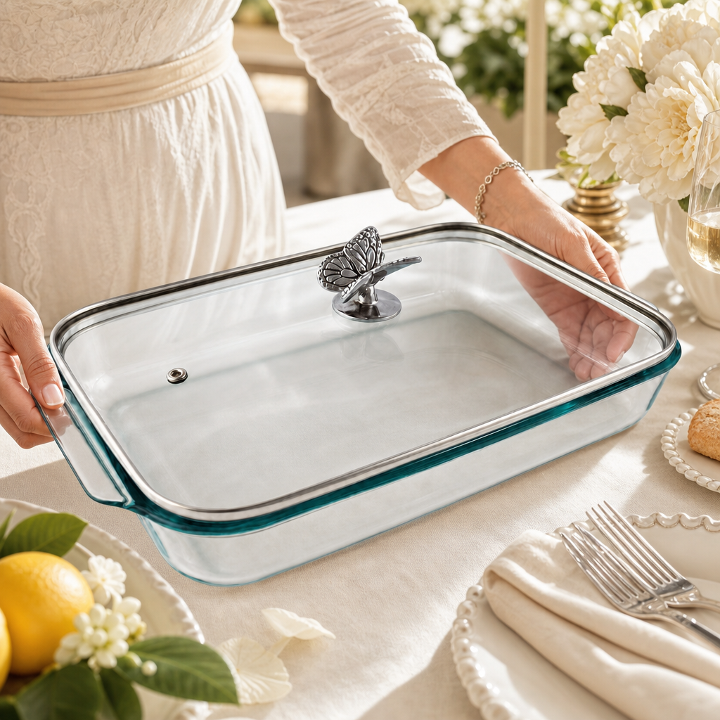 Butterfly Lid with Pyrex 3 quart Baking Dish
