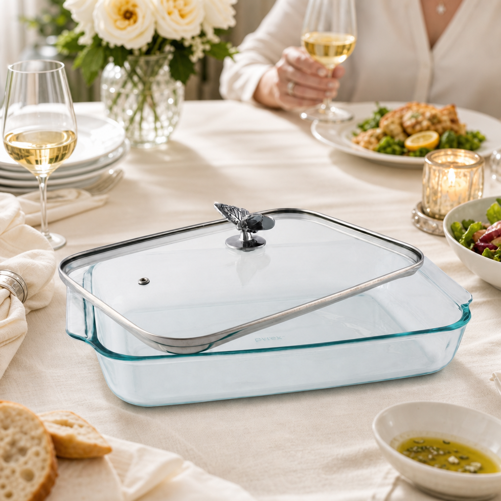 Butterfly Lid with Pyrex 3 quart Baking Dish