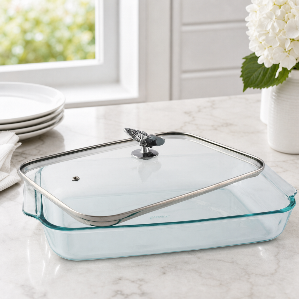 Butterfly Lid with Pyrex 3 quart Baking Dish