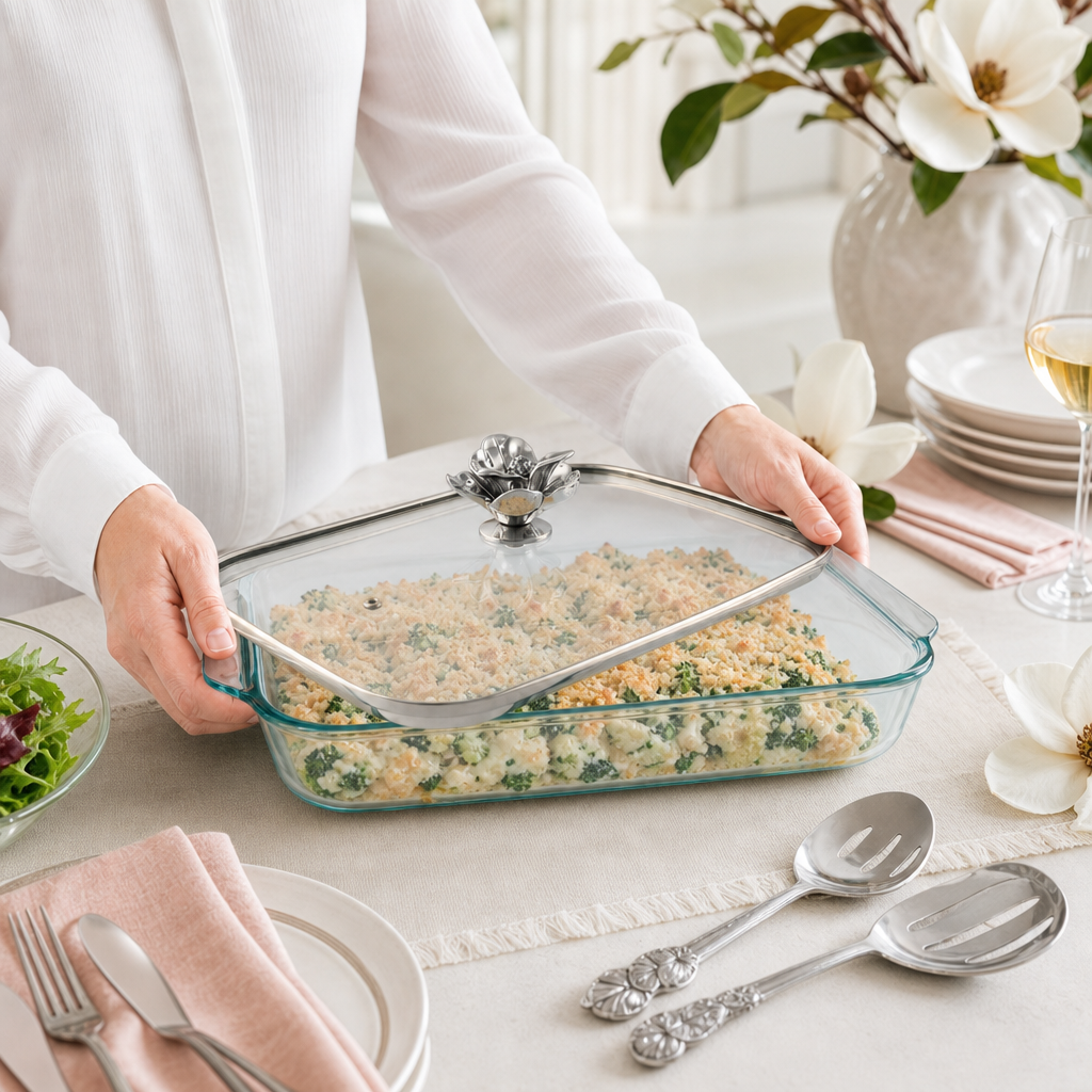 Magnolia Lid with Pyrex 3 quart Baking Dish