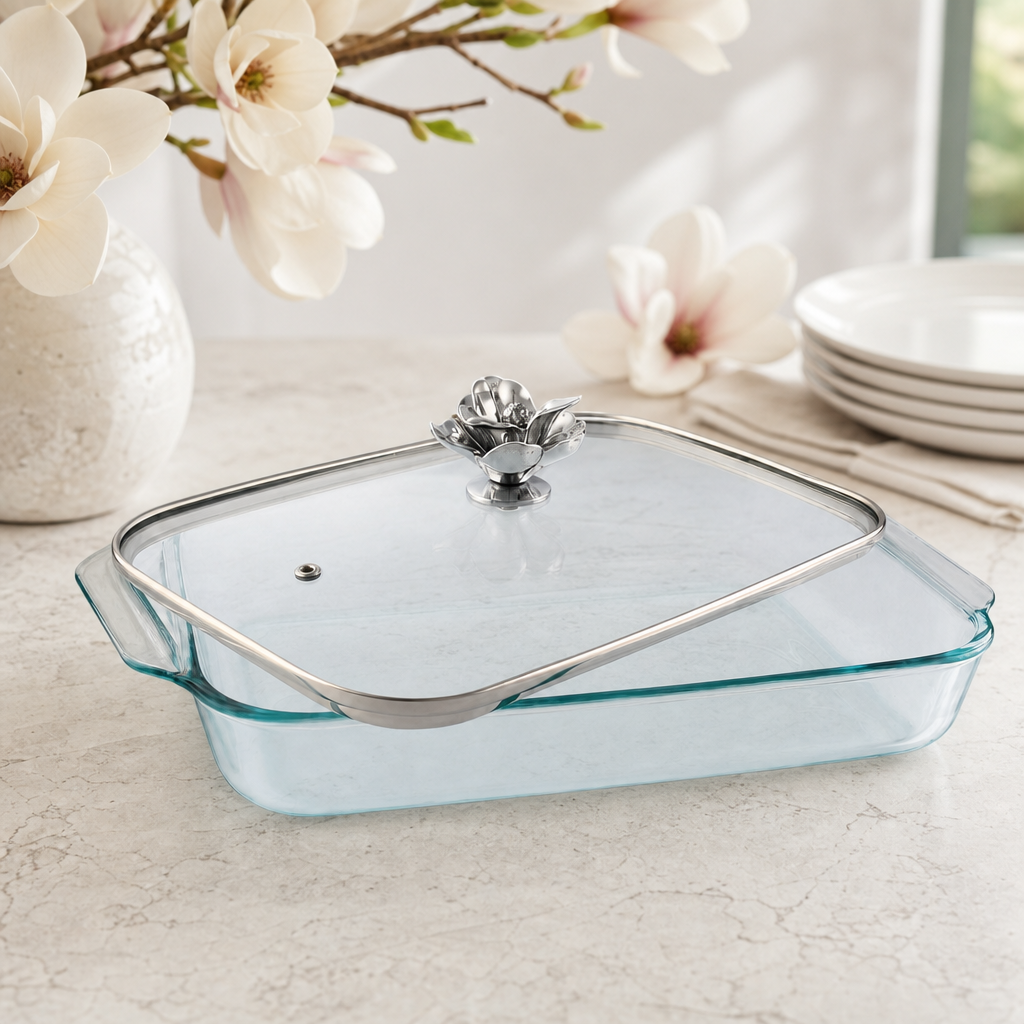 Magnolia Lid with Pyrex 3 quart Baking Dish