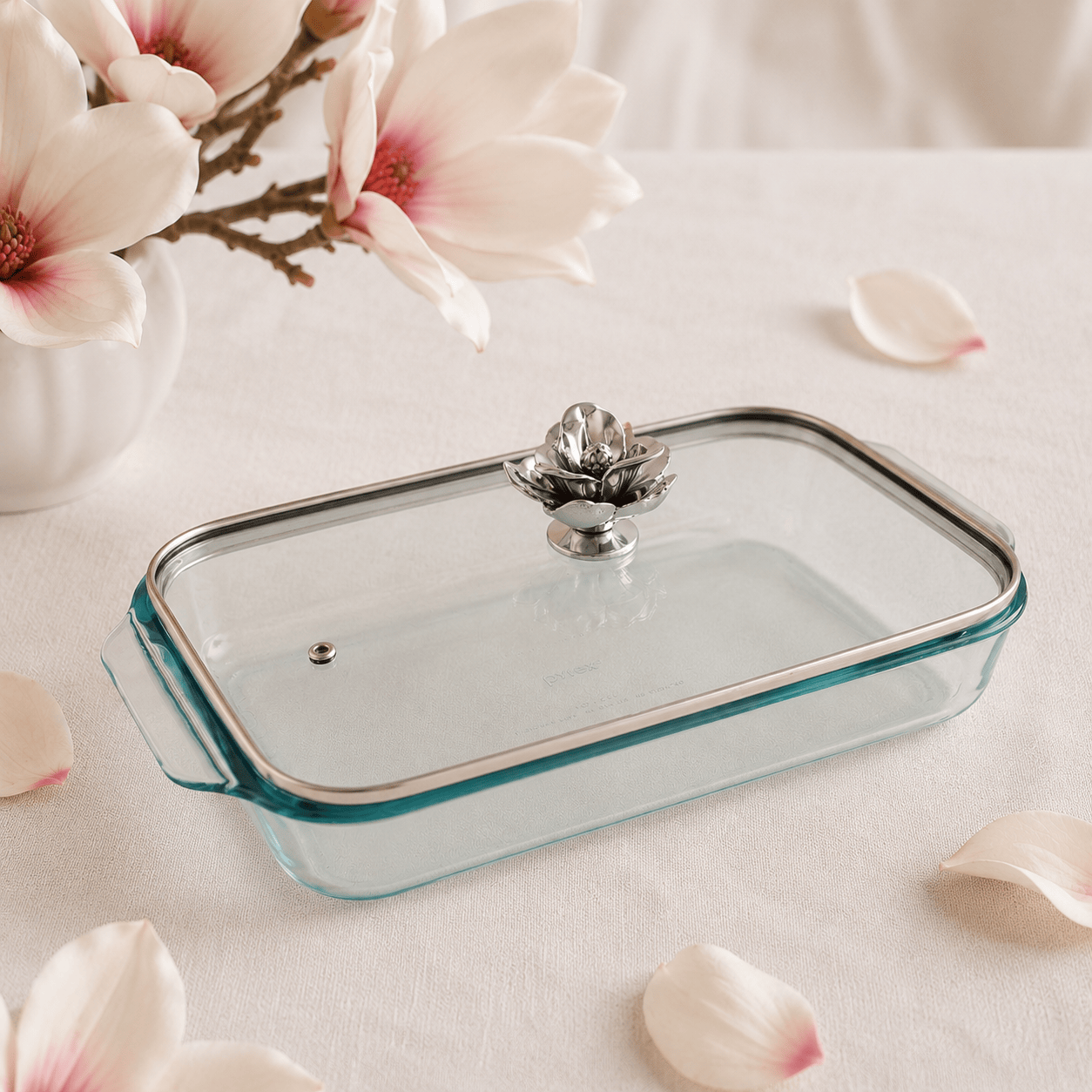 Magnolia Lid with Pyrex 3 quart Baking Dish