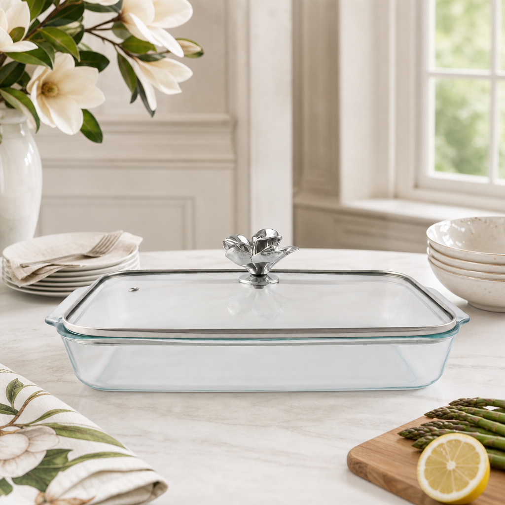 Magnolia Lid with Pyrex 3 quart Baking Dish