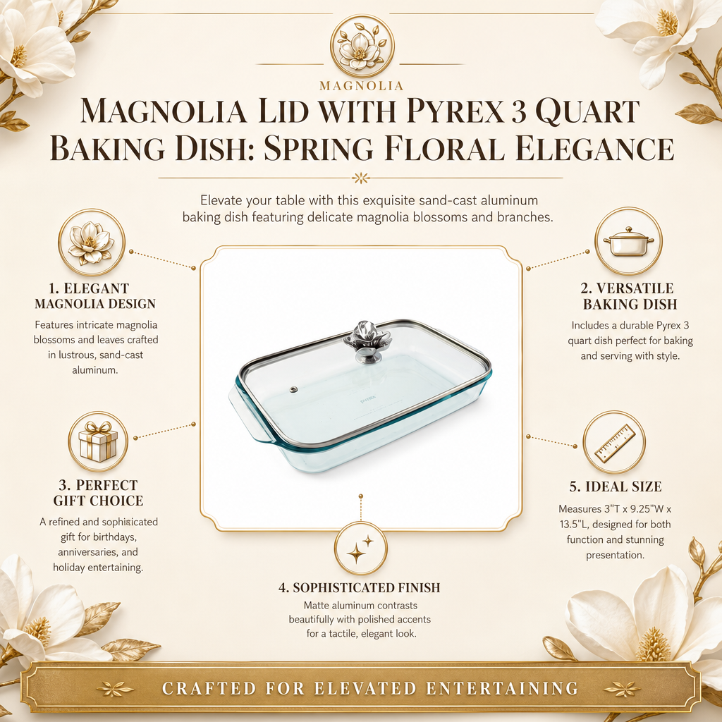 Magnolia Lid with Pyrex 3 quart Baking Dish