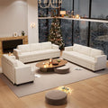 3 Pieces Corduroy Couch Set for Living Room, 3 Seater*2 & Loveseat Cloud Sofa, Deep Seat Floor Couch for Bedroom, Futon Modern Sofa Bed, White Corduroy
