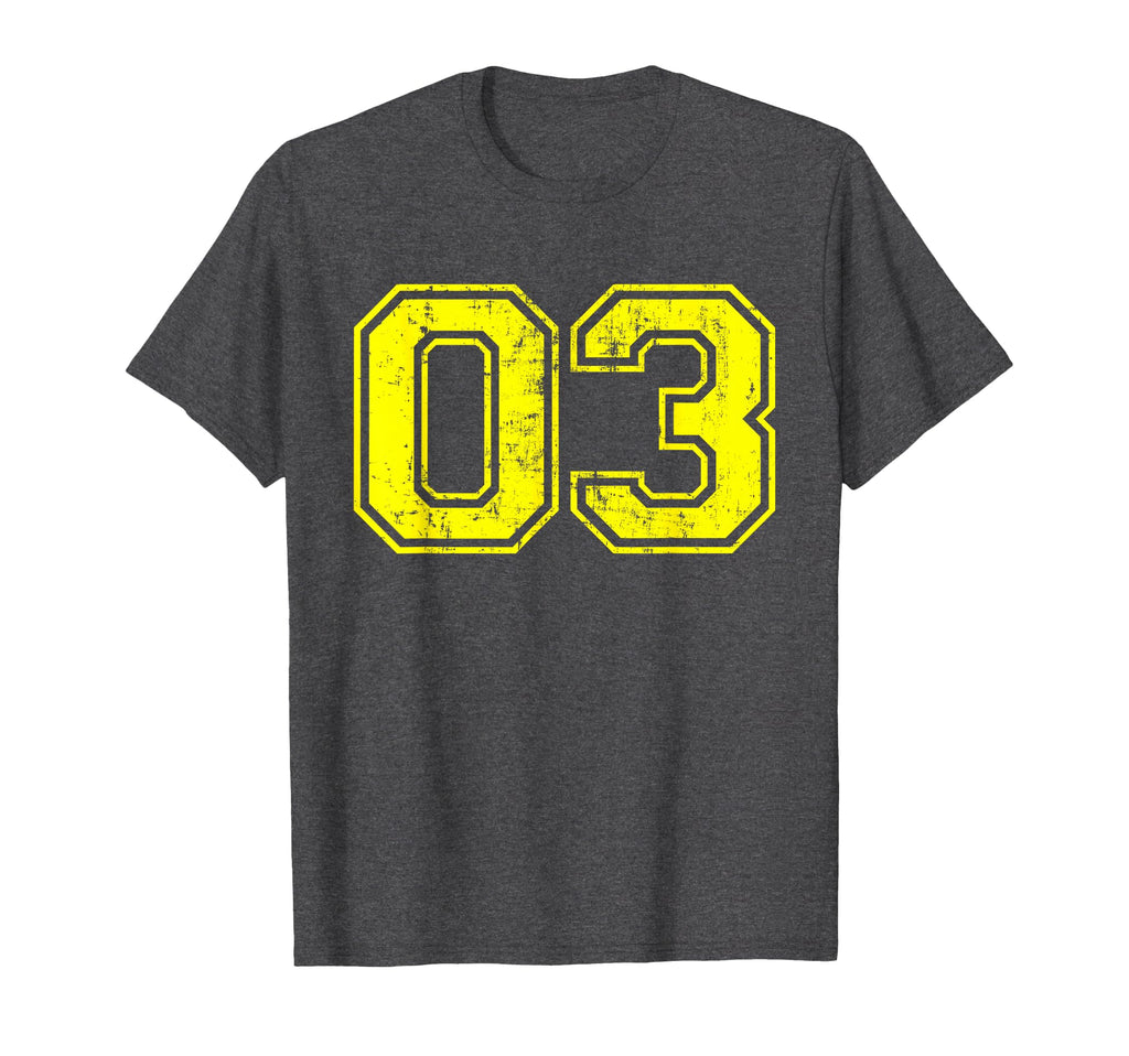 Number 03 Three Varsity Distressed Sport T-Shirt - Novelty Apparel Unisex