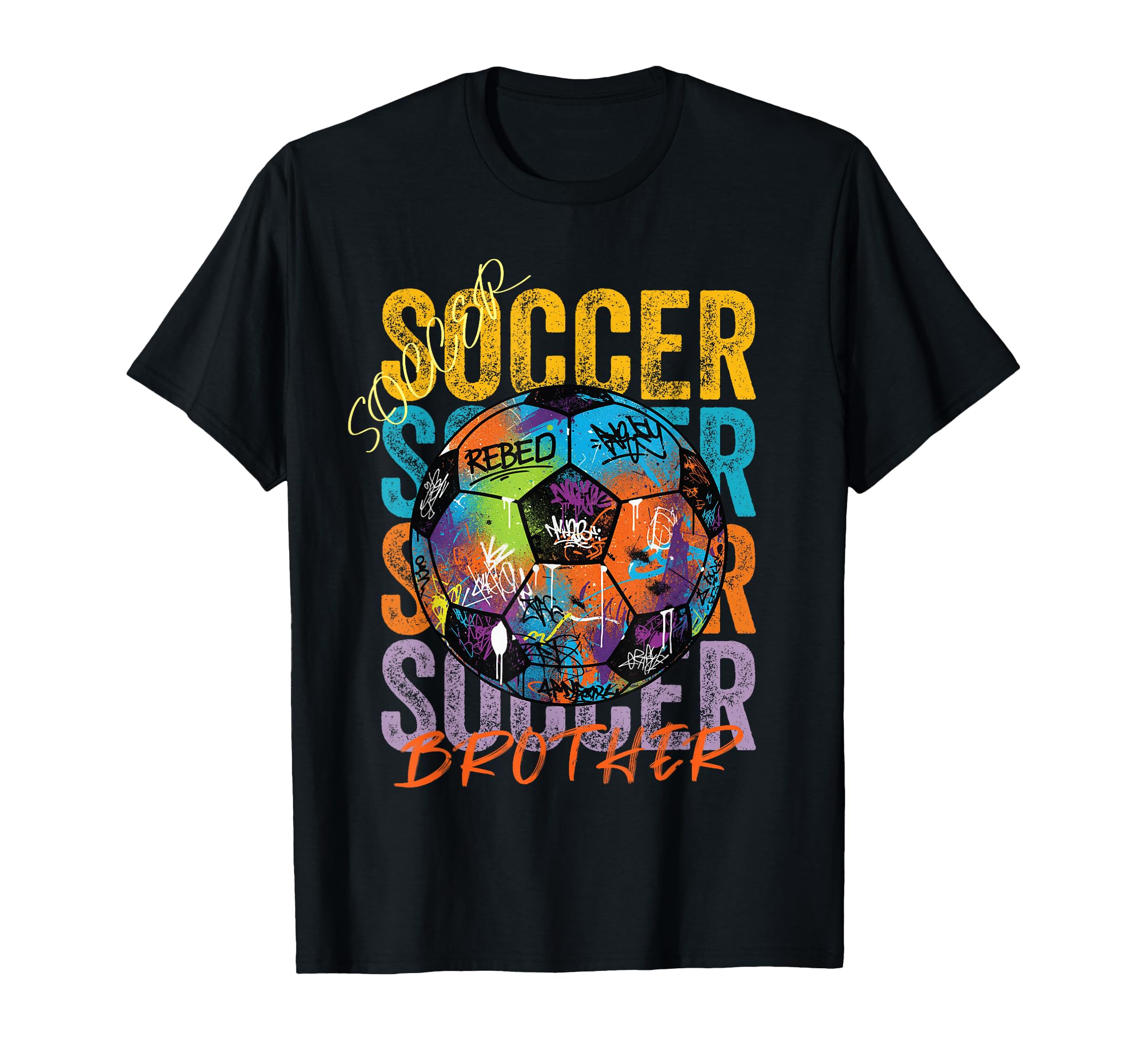 Colorful Soccer Brother Ball Distressed T-Shirt - Graphic Print Men Women