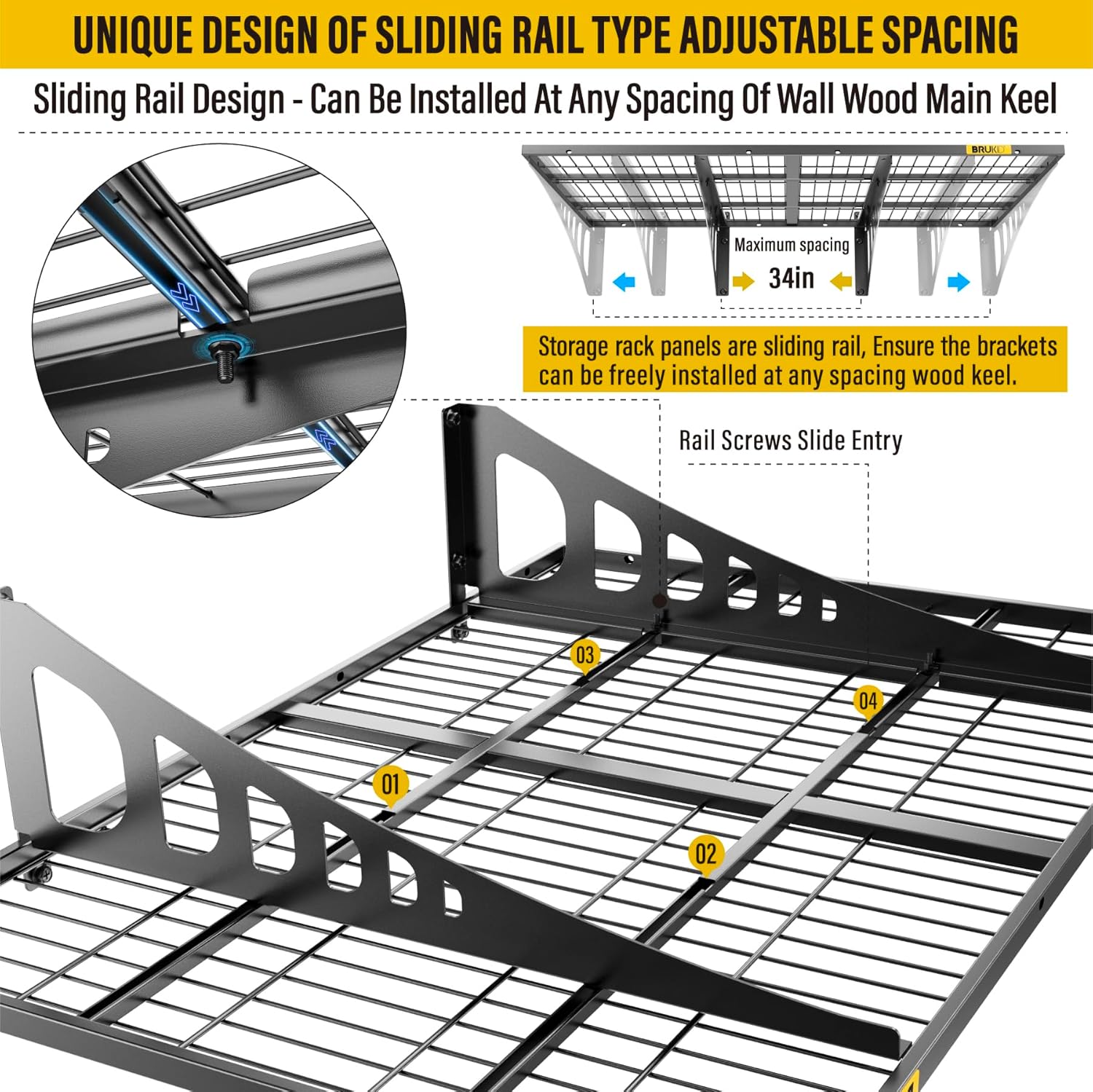2x3ft Adjustable Rail Wall Garage Storage Shelf, Tool Room, Supermarket Wall Storage Shelving Rack (1 Pack-Black)