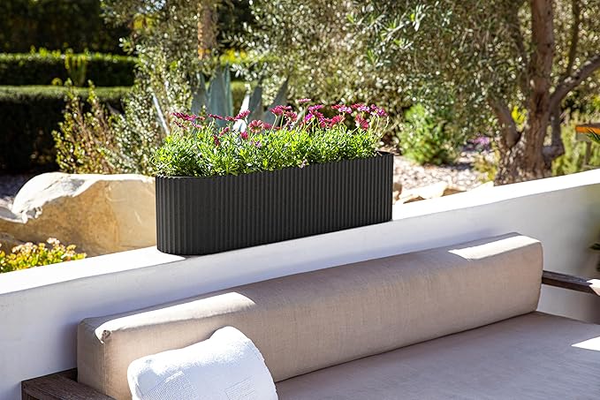 Veradek Demi Series Window Box Planter - Long Planter Box for Windowsill/Balcony | Durable Plastic-Stone Composite Material | Modern Décor for Flowers/Herbs