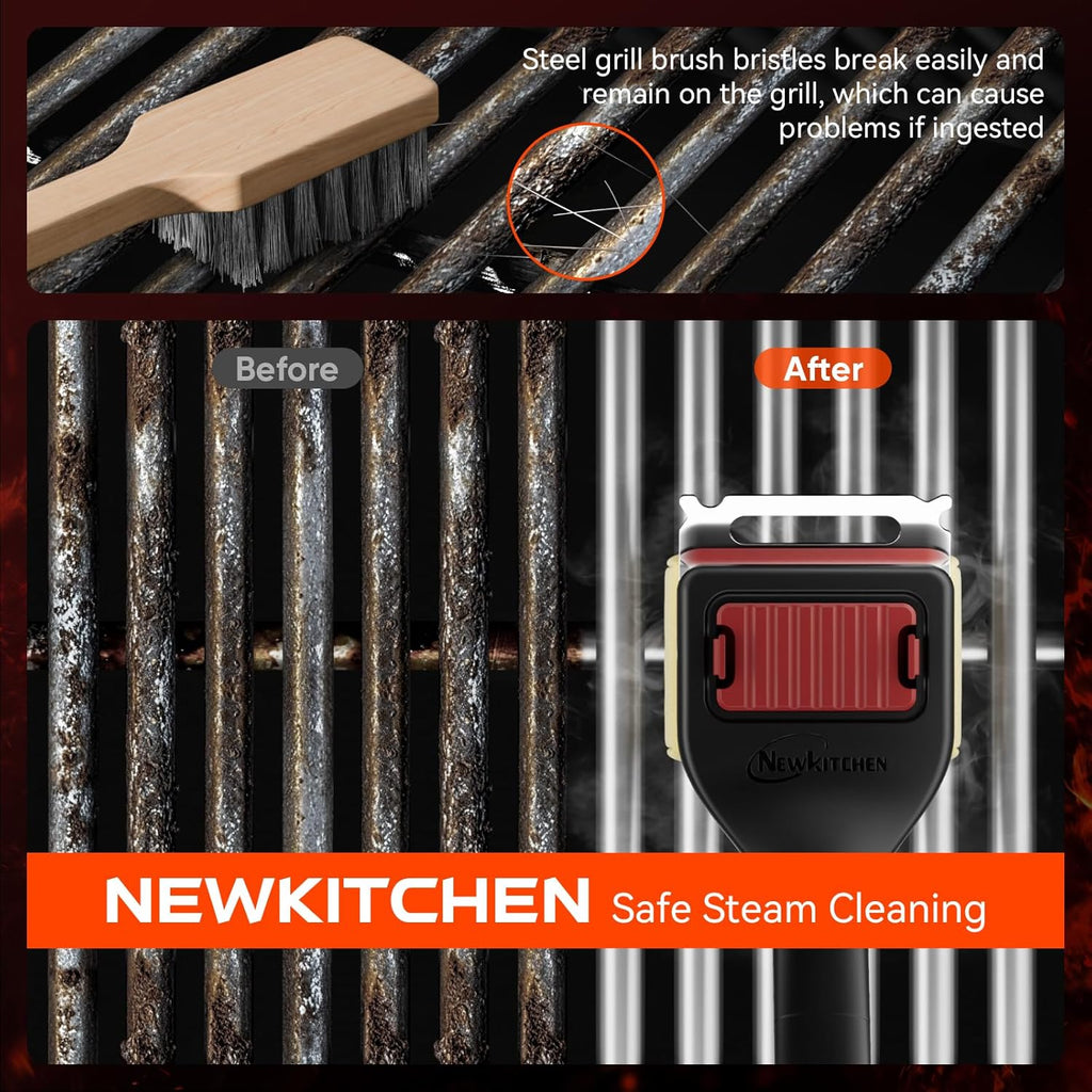 Grill Brush Bristle-Free Steam Replaceable Cleaning Head [No Handle] Heat-Resistant Kevlar Head with Grill Scraper, Safe Barbecue Grill Cleaning Head for All Grill Types