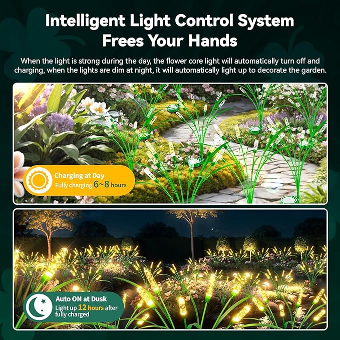 Solar Garden Lights 2 Pack, 16LED Swaying Solar Lights for Mother's Day, 30 Inches Waterproof Garden Solar Lights for Pathway Yard Outdoor Garden Decor, Gardening Gifts, Warm White