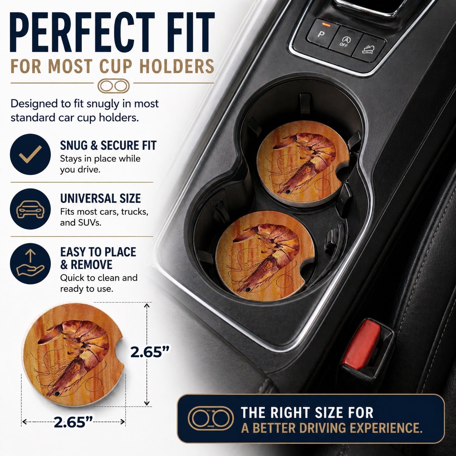 Cooked Shrimp Spicy Hot Set of 2 Cup Holder Car Coasters Absorbent Round Sandstone Coasters Gifts for Men or Women, 2.5, Multicolor