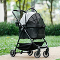 Pet Stroller for Small Dogs and Cats, One-Click Foldable Dog Stroller with Detachable Carrier & 3 Safety Tethers, Holds up to 33 lbs, Storage Basket & Cup Holder, Breathable Mesh, Black