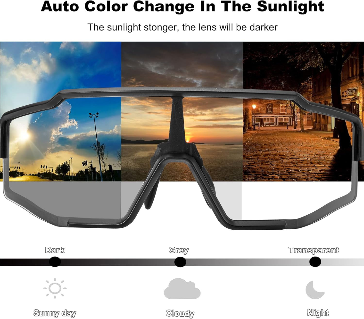 Aerodynamic Windproof Photochromic Cycling Sunglasses
