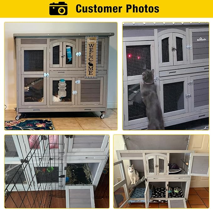 Aivituvin 47" Two Story Rabbit Hutch Bunny Cage with Wheels, Indoor Outdoor Guinea Pig Cage with 2 Deep No Leak Tray
