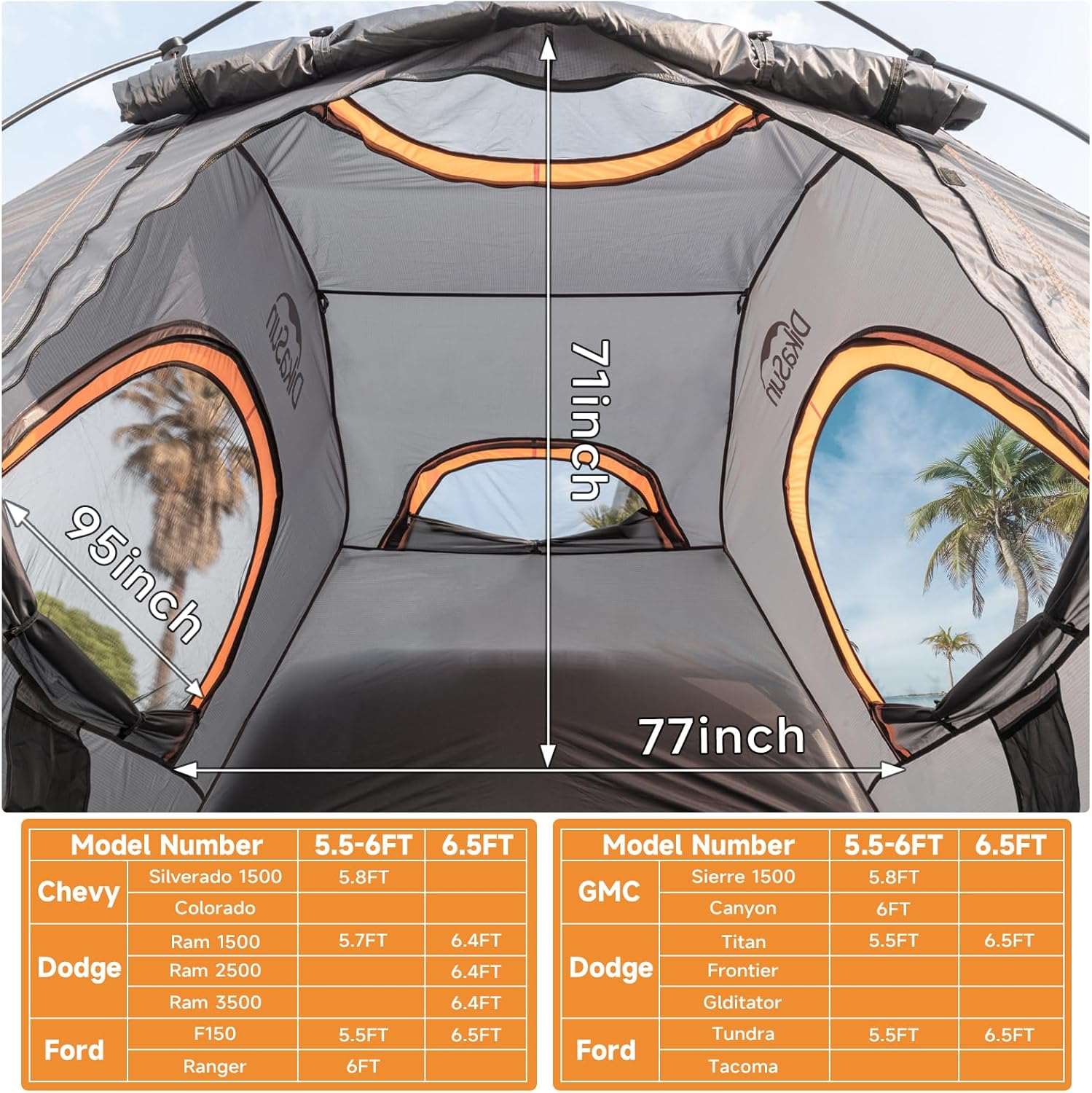 Umbrauto 6.4-6.7FT Truck Bed Tent for 2 Person | 10-Min Quick Setup Waterproof PU3000 Camping Tent for Pickup Trucks