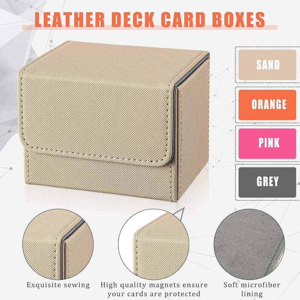 Yookeer 4 Pieces Leather Deck Card Boxes Cards Deck Game Box for Collectible Playing Card Box Compatible with MTG Commander(Pink, Orange, Sand, Gray,Horizontal)