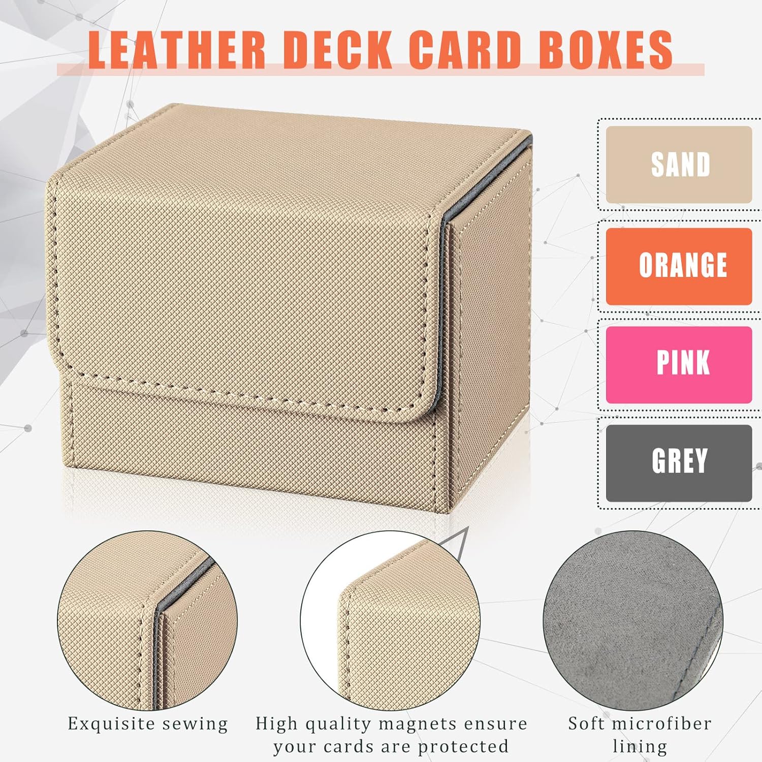 Yookeer 4 Pieces Leather Deck Card Boxes Cards Deck Game Box for Collectible Playing Card Box Compatible with MTG Commander(Pink, Orange, Sand, Gray,Horizontal)