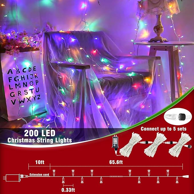 66ft Easter Lights Outdoor Waterproof, 200 LED Pastel Lights for Easter Clear Wire with 8 Modes, Plug in Pastel Fairy String Light for Indoor Outdoor Tree Spring Home Party Garden Decorations