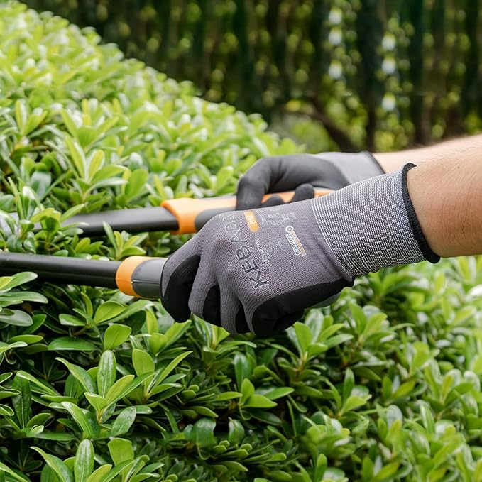 Kebada W2 Work Gloves for Men and Women, Nitrile Coated Working Gloves for Gardening, Construction, Warehouse, Safety Gloves for Work in Yard and Outdoors, 6 Pairs, Large