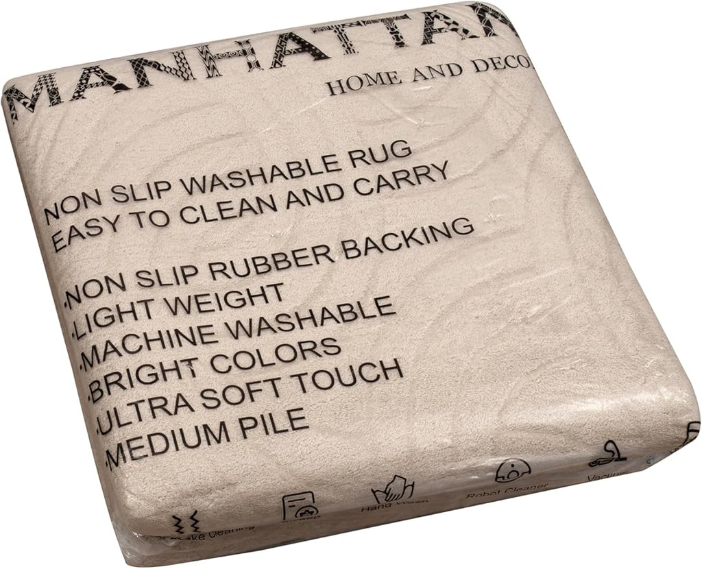 Non-Slip Washable 5x7 Area Rugs for Living Room Bedroom, Ultra Soft Bedside Rug, Indoor Floor Carpet for Kids Girls and Boys, Dorms, Nursery Rooms, Non-Skid Area Rug, Circle Beige, 5' x 7'