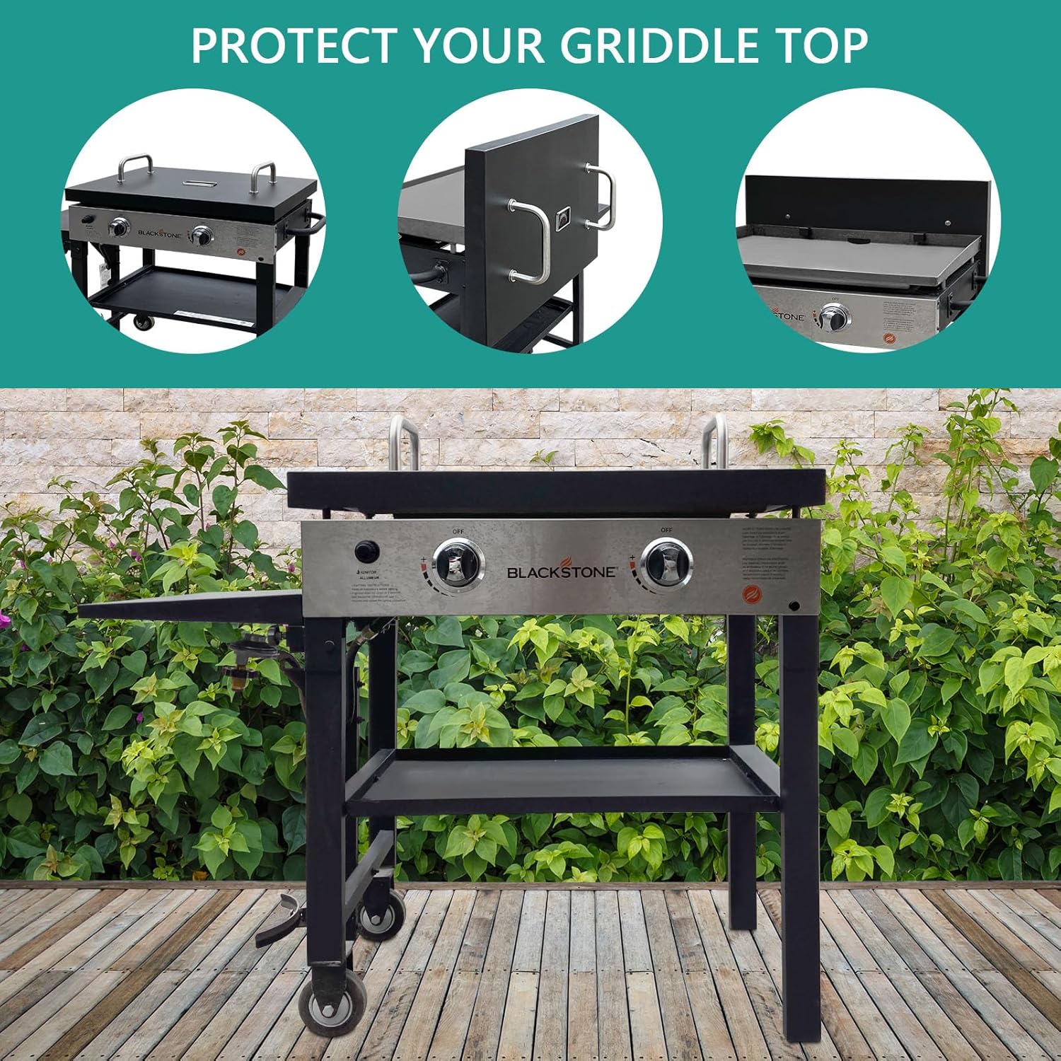 5003 Hard Cover for Blackstone 28" Griddle, and 1529 Heavy Duty Grill Cover for Blackstone 28" Griddle, Black