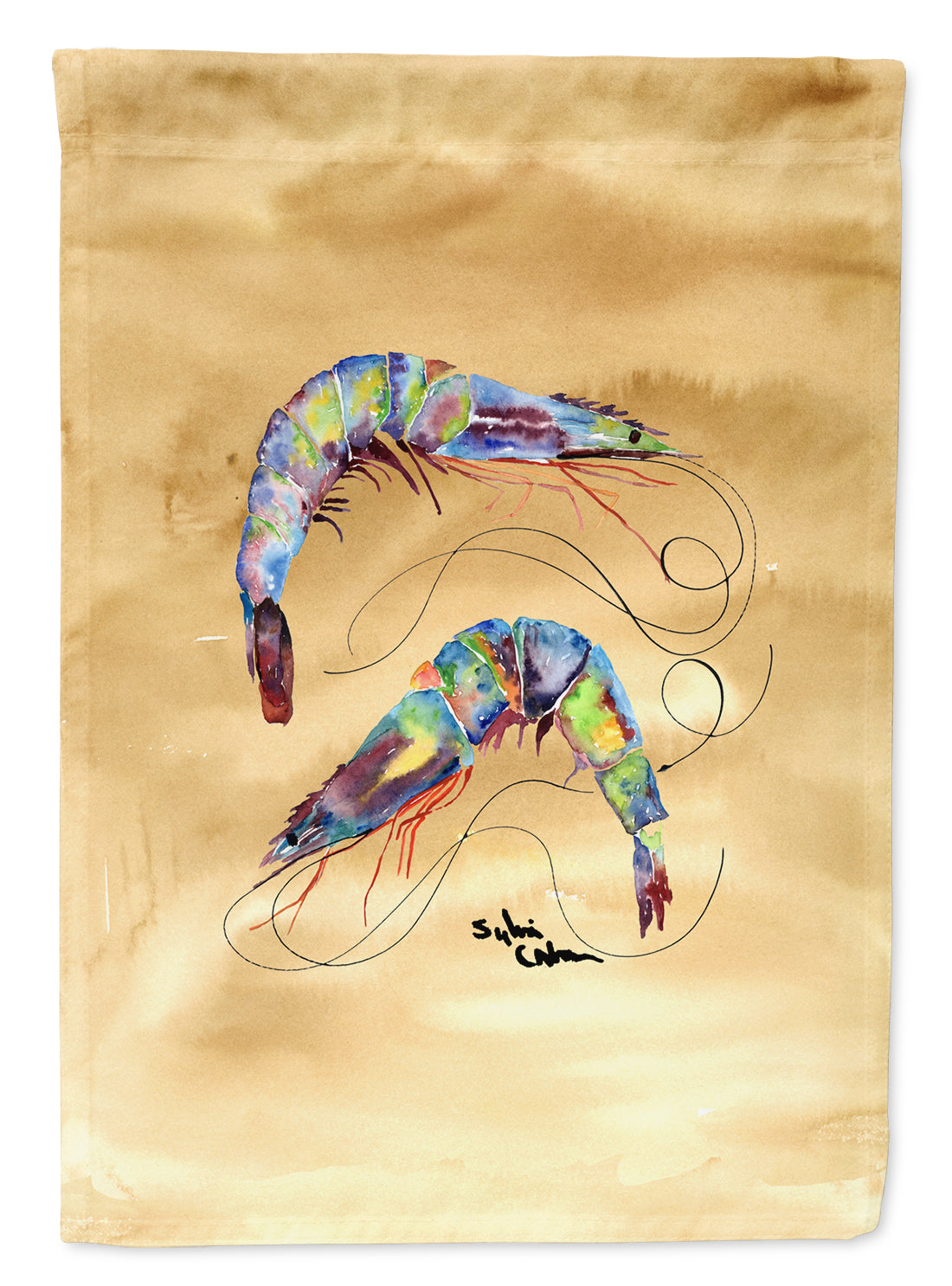 Shrimp Sandy Beach House Flag 28x40 Porch Sleeve Pole Decorative Outside Yard Banner Artwork Wall Hanging, Polyester