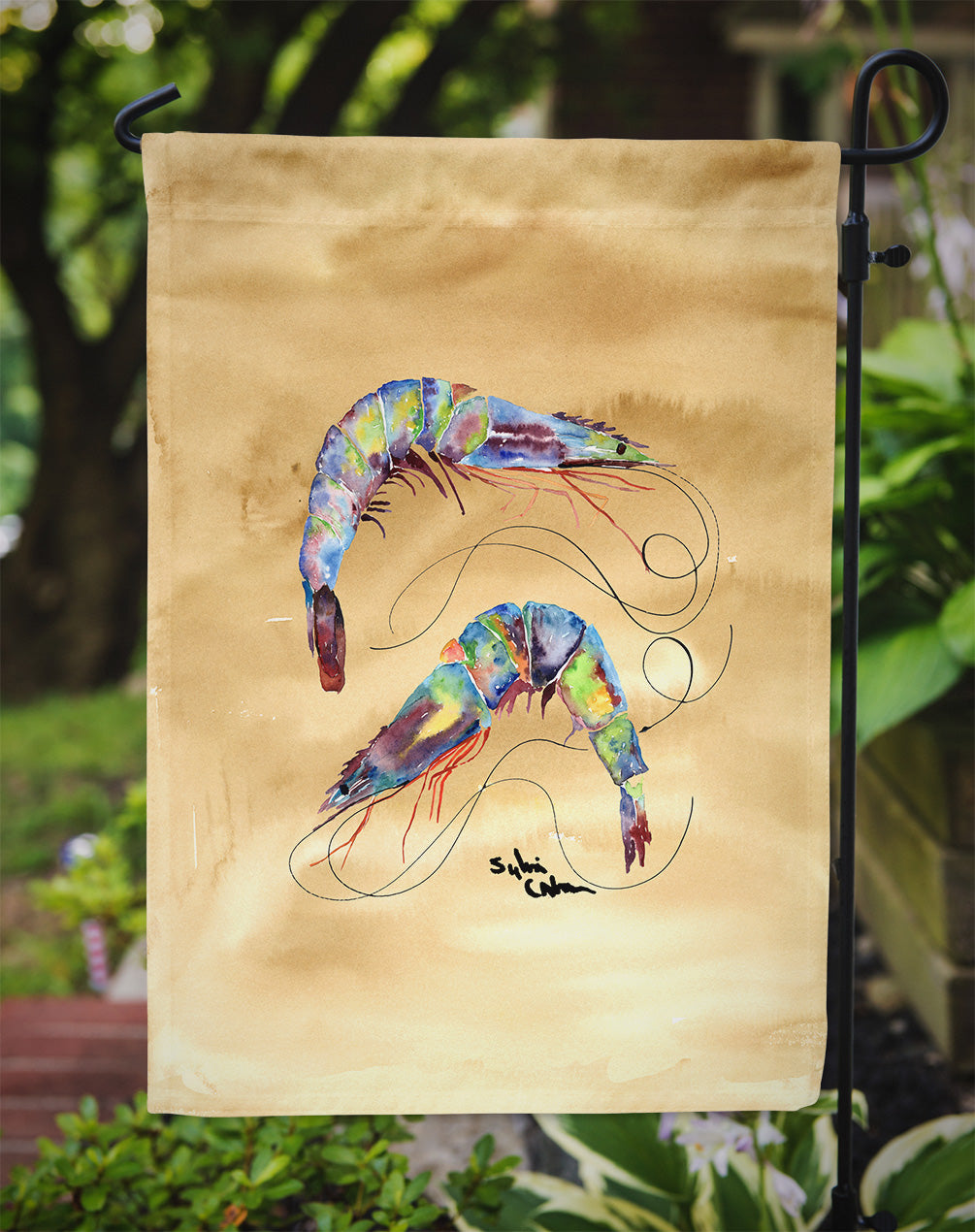 Shrimp Sandy Beach Garden Flag Mailbox Decorative Yard Banner Outside Patio Artwork for Flower Beds, Garden Size, Multicolor