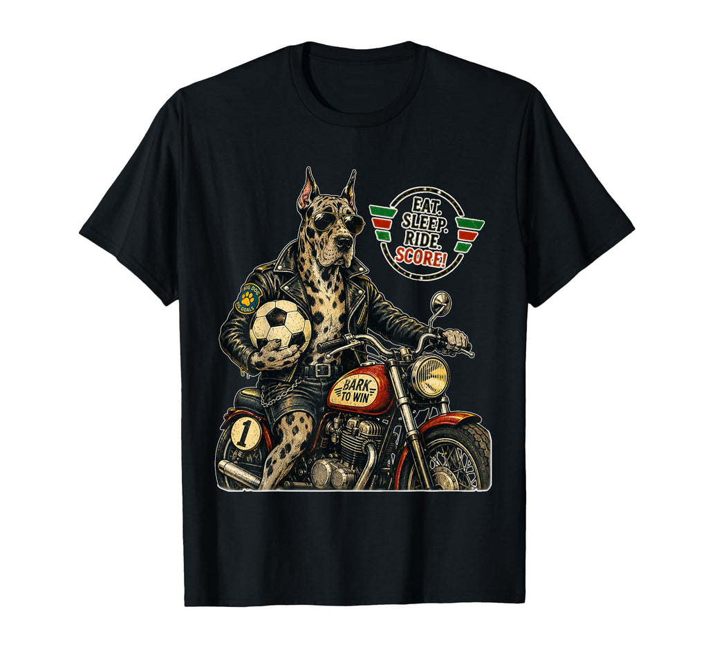 Great Dane Motorbike Love Footbal Soccer T-Shirt - Streetwear Style Unisex