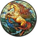 Lygond Metal Sign Tin Sign Circular Stained Glass Horse Funny Outdoor Decor for Bar 12×12 Inches