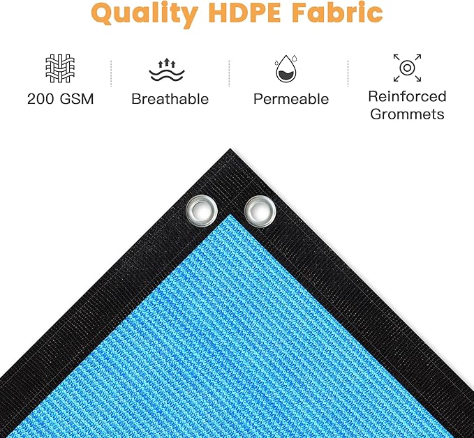 VICLLAX Shade Fabric Sun Shade Cloth with Every 2 FT Grommets for Patio Garden Pergola Cover Canopy 4x15 FT, Mixed Turquoise
