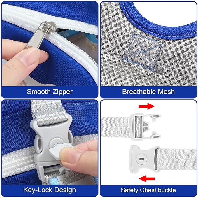 Accmor Toddler Harness Leash, Kids Cute Excavator Walking Harness Tether Wristband Assistant Strap Belt Protector for Baby Boys, Collapsible Child Leash + Anti Lost Wrist Link for Outdoor Travel Blue