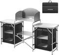 VIVOHOME Folding Camping Kitchen Station Table with Storage Organizer, 2 Side Tables, Stainless Steel Windscreen, Outdoor Portable Cook Station for BBQ, Picnics