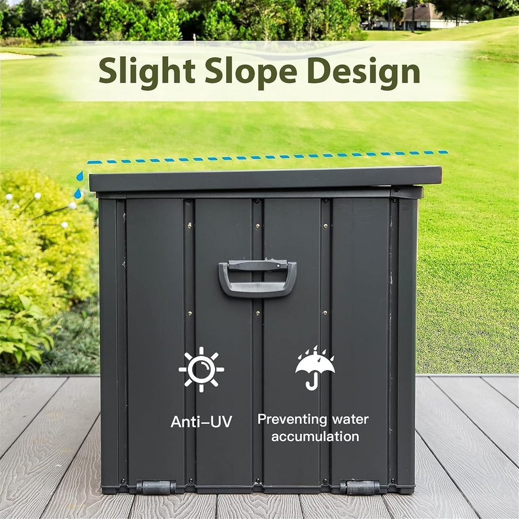KUIKUI 150 Gallon Deck Box Waterproof, 150 Gallon Outdoor Storage Box, Metal Deck Box Waterproof for Pool Patio Cushions and Sports Pools Equipment, Dark Gray
