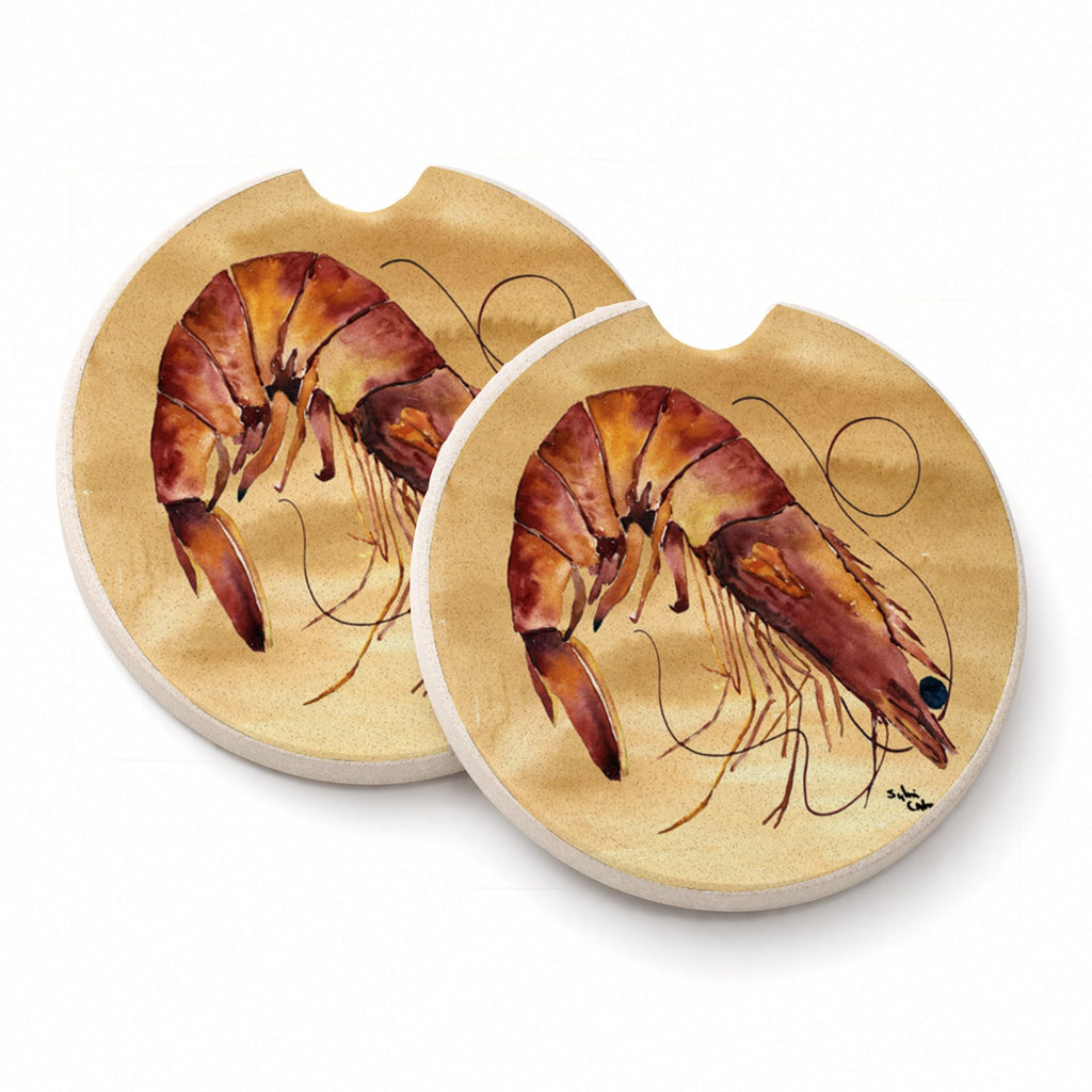 Shrimp Sandy Beach Set of 2 Cup Holder Car Coasters Absorbent Round Sandstone Coasters Gifts for Men or Women, 2.5, Multicolor