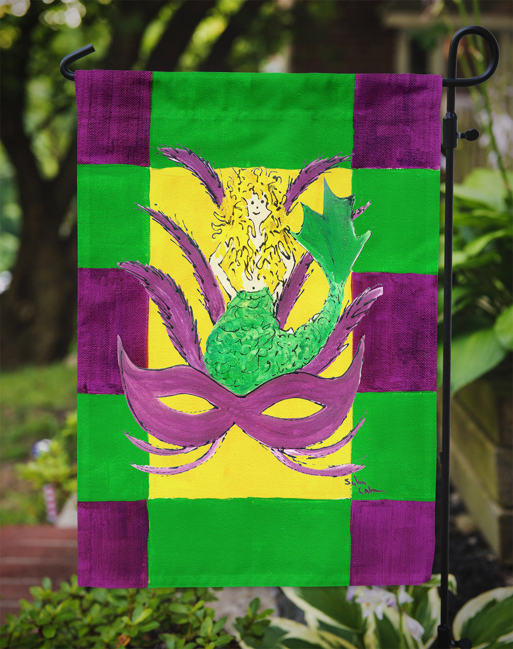 Mardi Gras Blonde Mermad with Mask Garden Flag Mailbox Decorative Yard Banner Outside Patio Artwork for Flower Beds, Garden Size, Multicolor