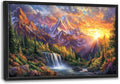Large Mountain Tree Wall Art for Living Room, Framed Oversized Sunset Waterfall Wall Decor Nature Landscape Canvas Painting Modern Artwork for Living Room Bathroom Bedroom Office Dining Room 36"x24"
