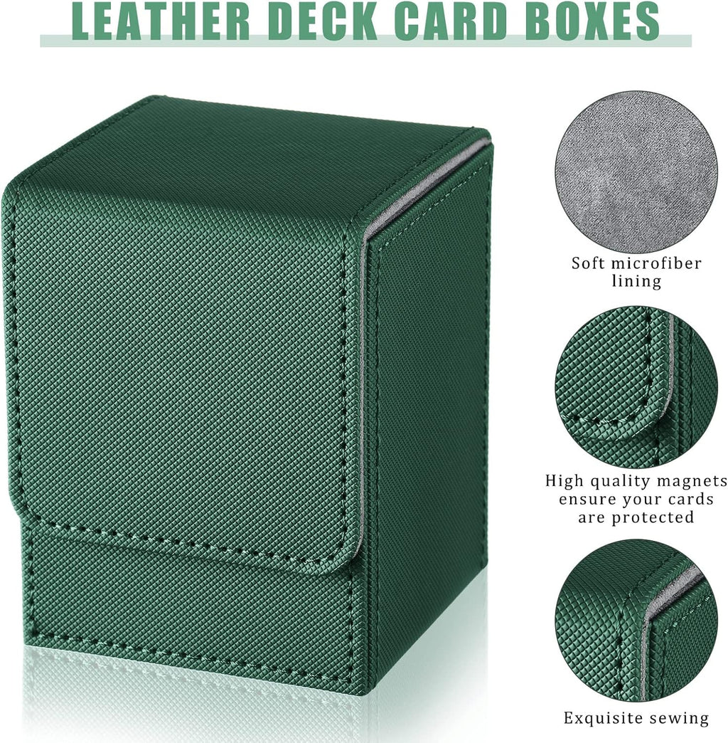 Yookeer 4 Pieces Leather Deck Card Boxes Cards Deck Game Box for Collectible Playing Card Box Compatible with MTG Commander(Black and Red, Green, Blue, Red,Vertical)