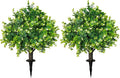 Artificial Boxwood Topiary Ball Trees 21.6" Tall UV Resistant Artificial Bushes, Set of 2 Faux Plants with Spike Easy to Push in The Ground for Indoor Outdoor Garden