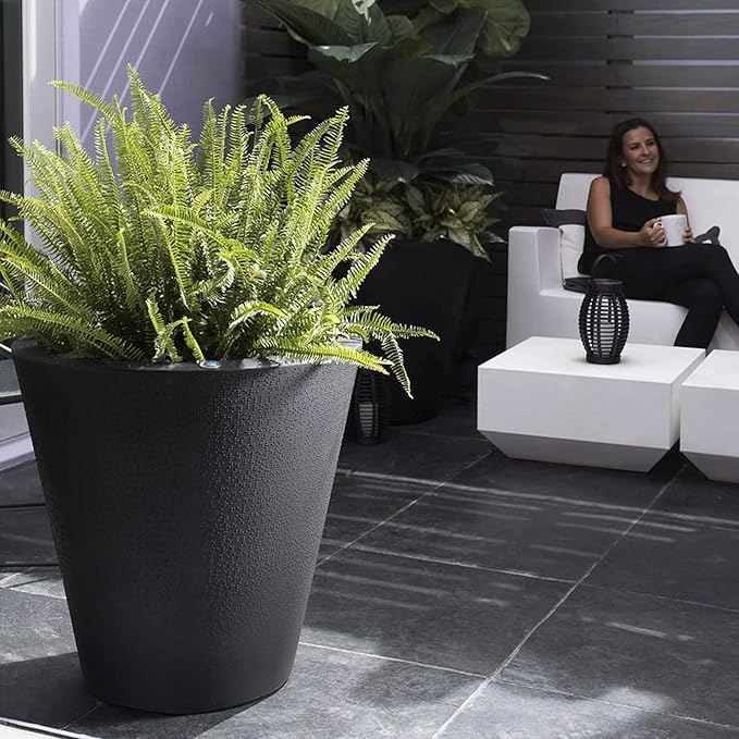 Crescent Garden Dot TruDrop Indoor/Outdoor Planter, Self-Watering Plant Pot, 26 Inches, (Caviar Black)